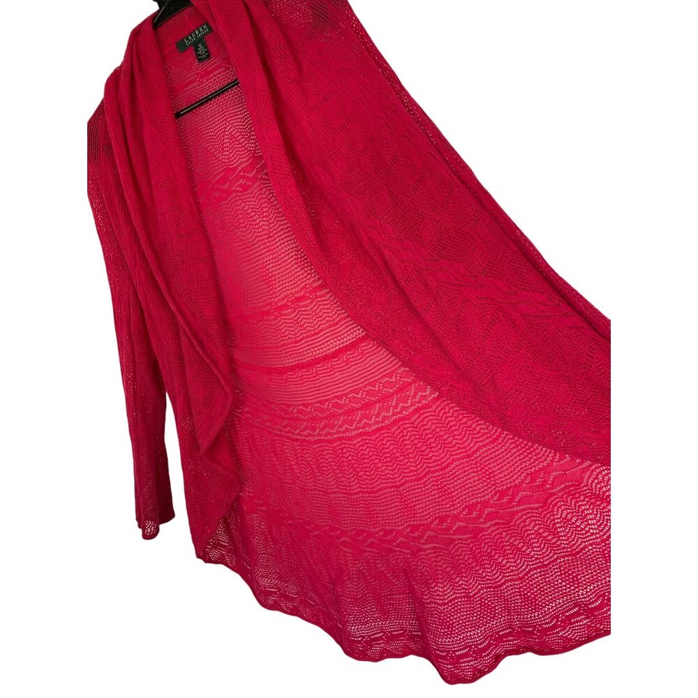 Lauren Ralph Lauren Womens Open Front Sheer Cardigan M Red RT10532 EUC